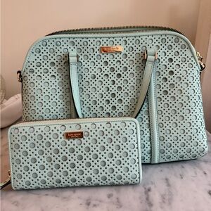 Kate Spade Light Blue Perforated Satchel and Wallet Set